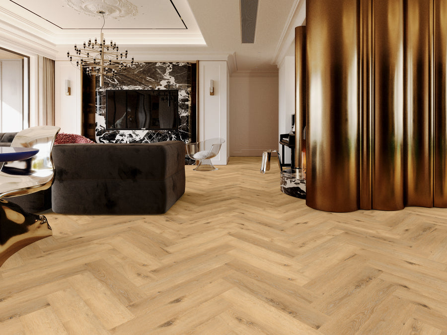 7.5mm Natural Oak SPC Hybrid Herringbone Flooring – 0.915m² per Box